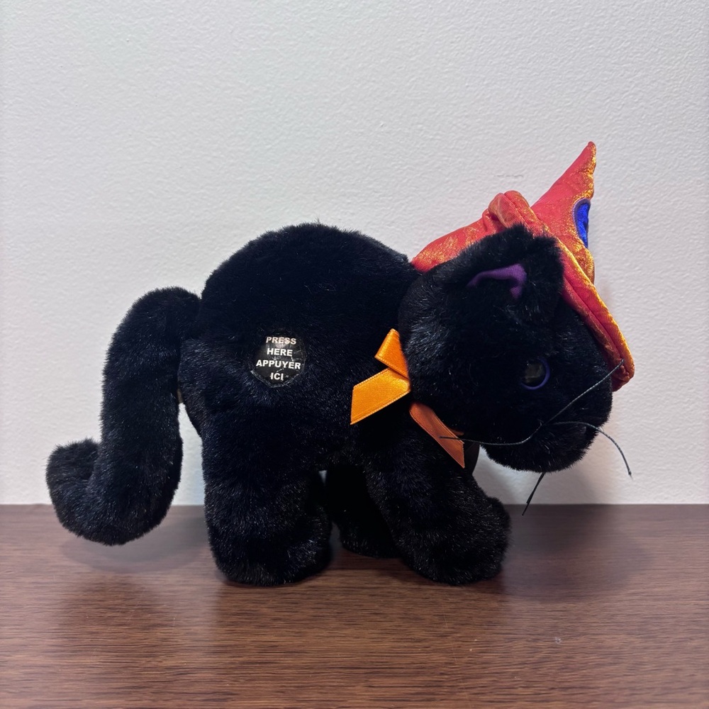 Vintage Dan Dee Homespun Creations Halloween Black Cat Plush Toy with Orange Hat